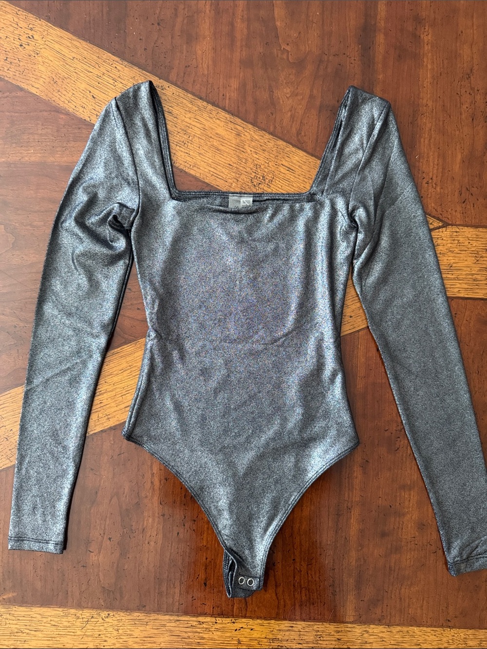 Long-Sleeve Metallic Silver One-Piece Bodysuit